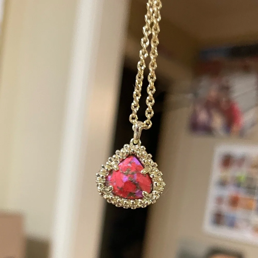Kendra Scott Framed Kendall Gold Red Pendant Necklace - Picture 2 of 9